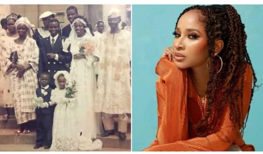 “Adesua Etomi Was My Mum’s Little Bride”: Man Digs Up Epic Photo of Actress as a Girl at His Parents' Wedding
