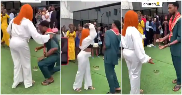 Nigerian lady slaps her boyfriend, rejects his proposal in church in viral video