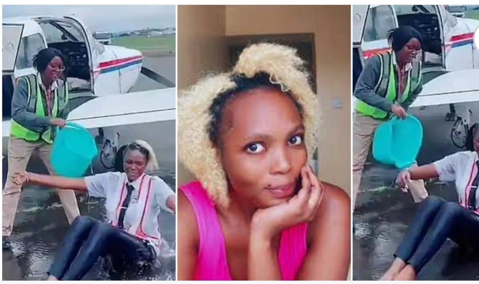 Lady goes crazy after achieving dreams of becoming a pilot after 10 years, Captain pours water on her