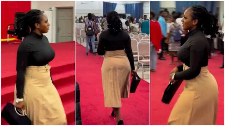 She's my spec": Curvy lady in decent clothes walks, her shape gets attention