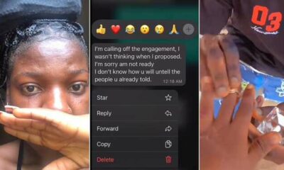 "I'm sorry am not ready": Lady leaks chat as boyfriend cancels engagement